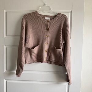 NWOT Pink Rose Tan Boxy Cropped Cardigan